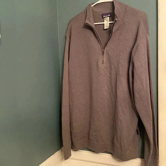 Patagonia mens gray quarter zip sweater - large - lambswool blend - Picture 1 of 6